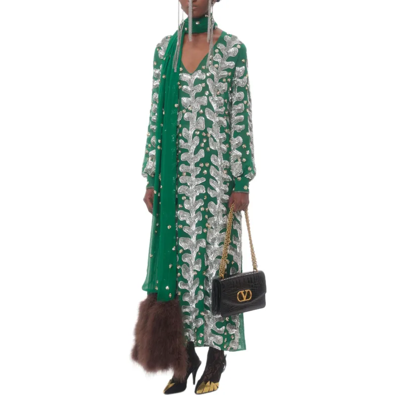 Valentino Long Sleeved Dresses Women's Green-4