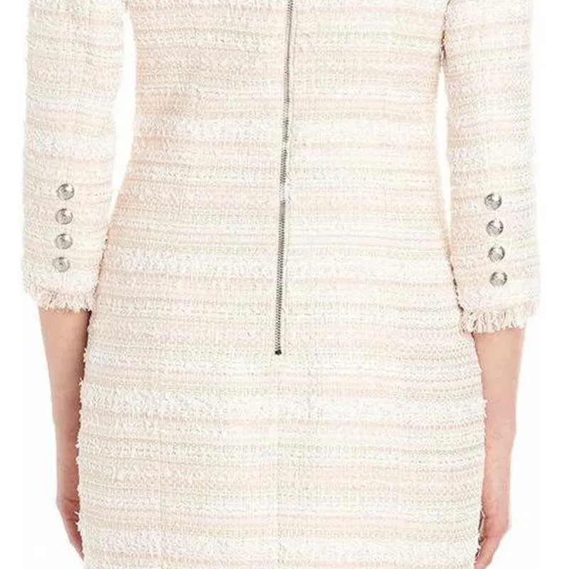 BALMAIN Long Sleeved Dress Women's Ecru-5