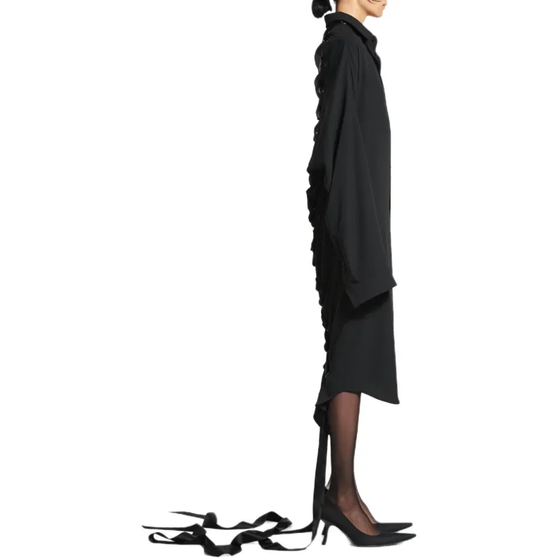 Balenciaga Long Sleeved Dress Regular Fit Women's Black-4