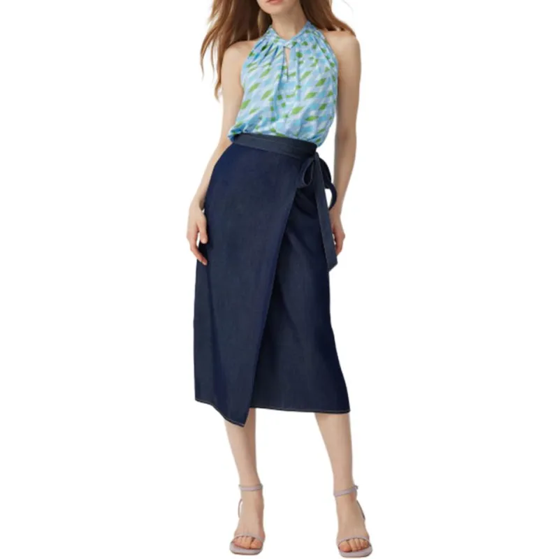Diane Von Furstenberg SS25 Denim Long Skirt Women's Dark Denim Blue-1