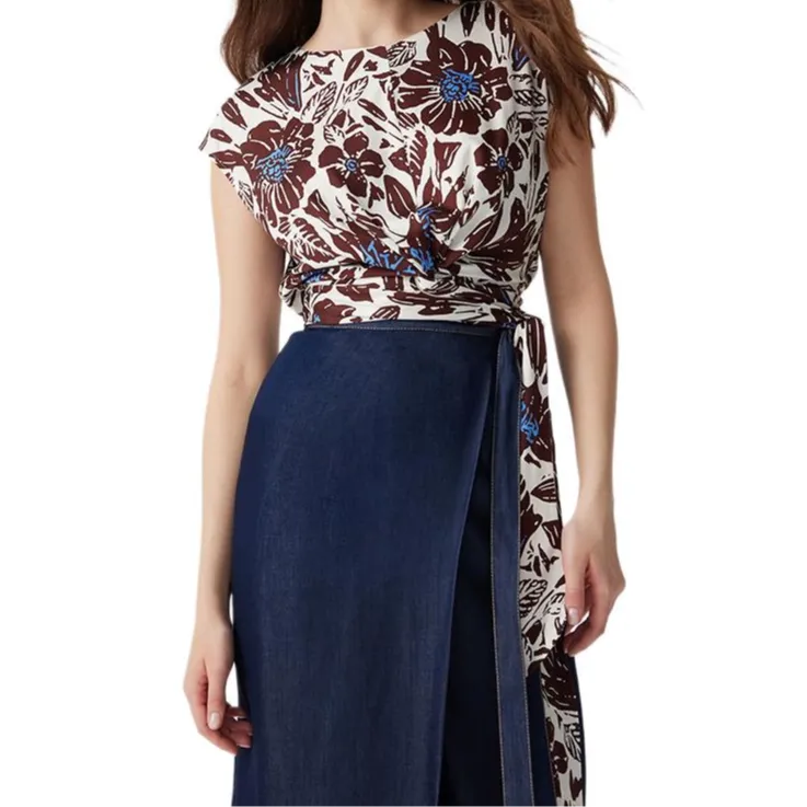 Diane Von Furstenberg SS25 Denim Long Skirt Women's Dark Denim Blue-3