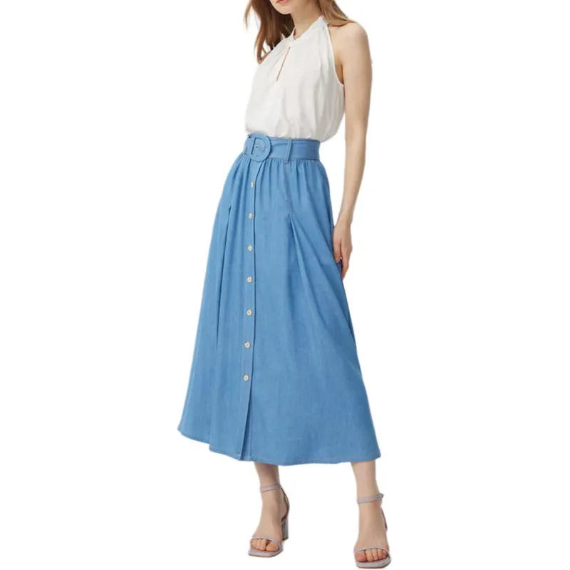 Diane Von Furstenberg SS25 Casual Long Skirt Women's Light Blue-4