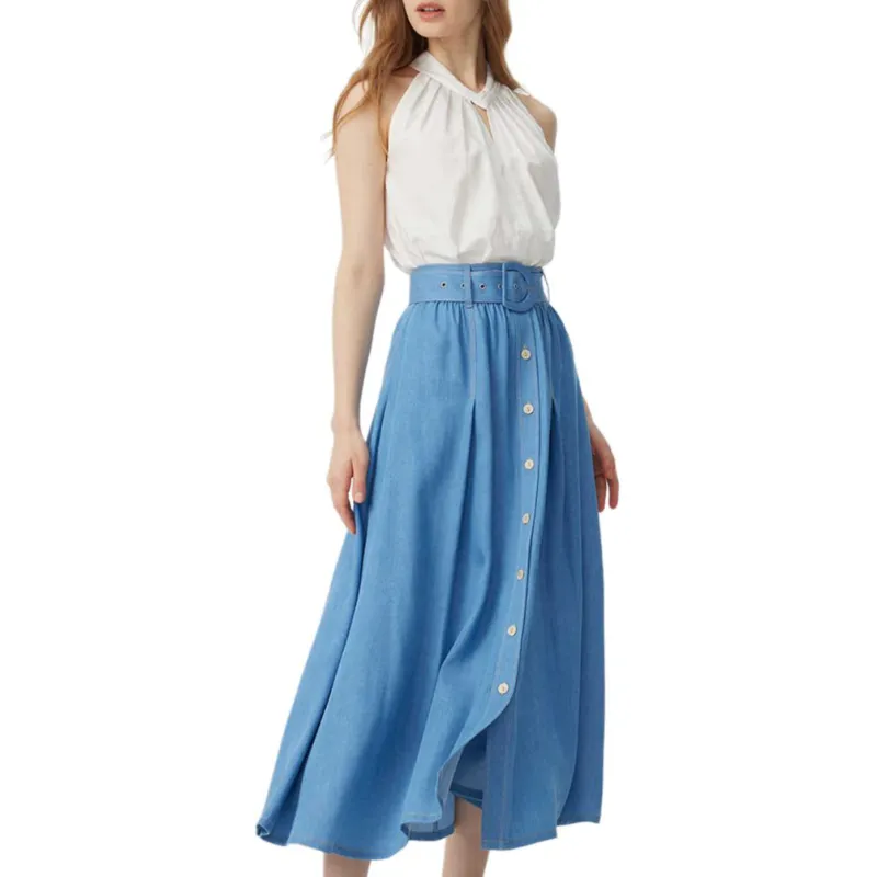 Diane Von Furstenberg SS25 Casual Long Skirt Women's Light Blue-3
