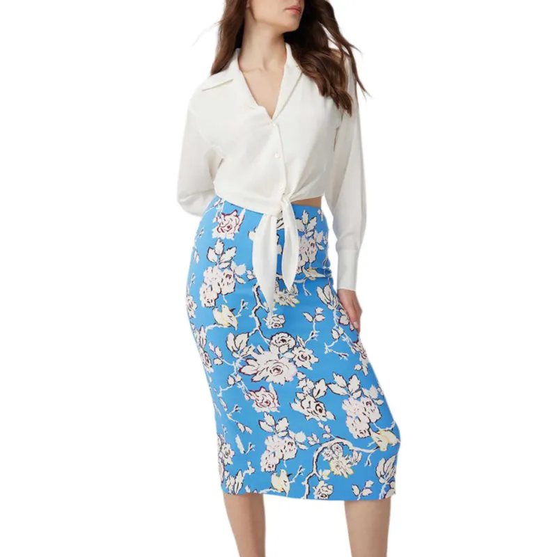 Diane Von Furstenberg SS25 Casual Long Skirt Women's Blue White-4