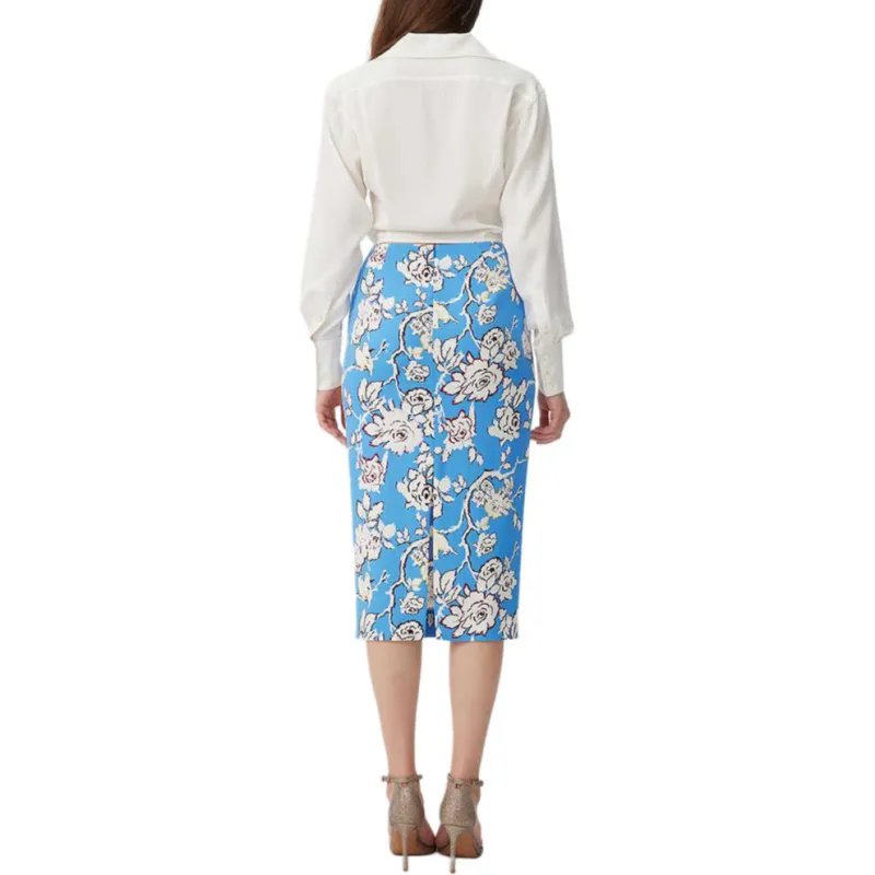 Diane Von Furstenberg SS25 Casual Long Skirt Women's Blue White-3