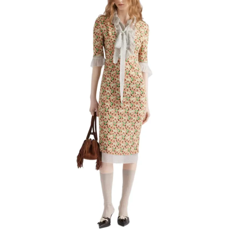 PRADA Printed Georgette Midi Dress-1