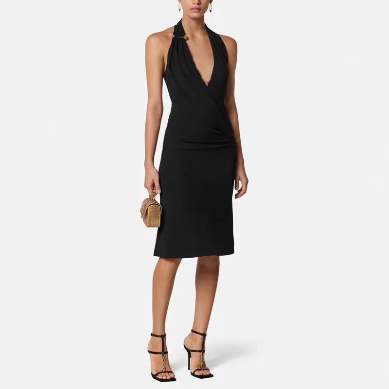 VERSACE Safety Pin Sleeveless Dress Women's Black-4