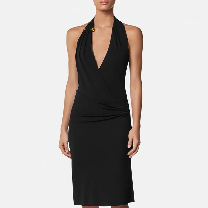 VERSACE Safety Pin Sleeveless Dress Women's Black-2