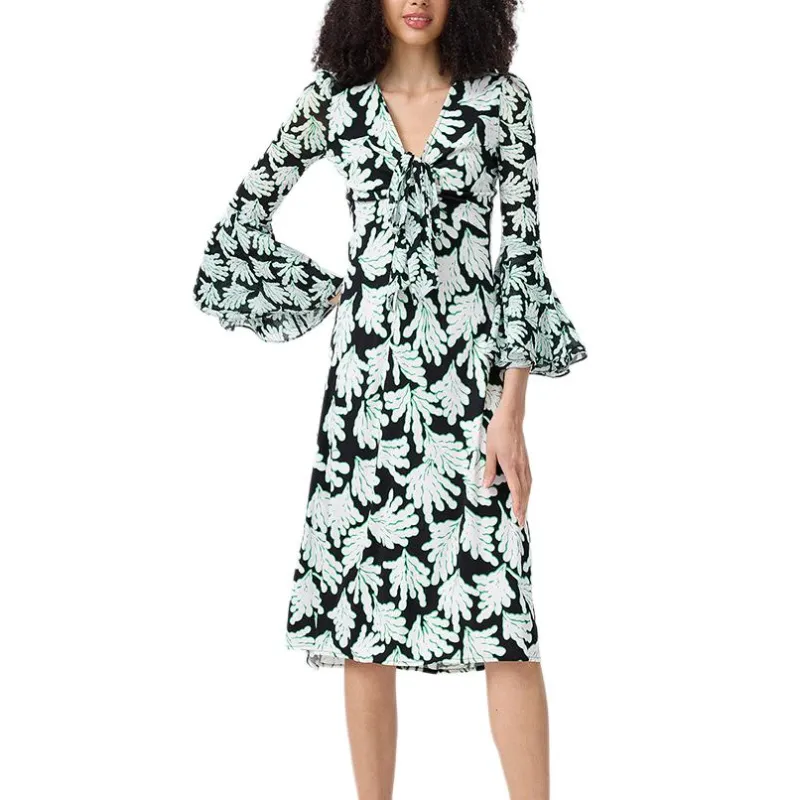 Diane Von Furstenberg FW25 Long Sleeved Dress Women's Green Shadow-2