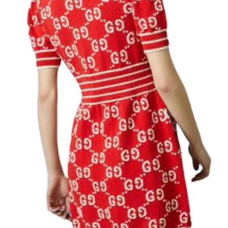 GUCCI Gg Cotton Jacquard Polo Dress 'Red/Ivory'-3