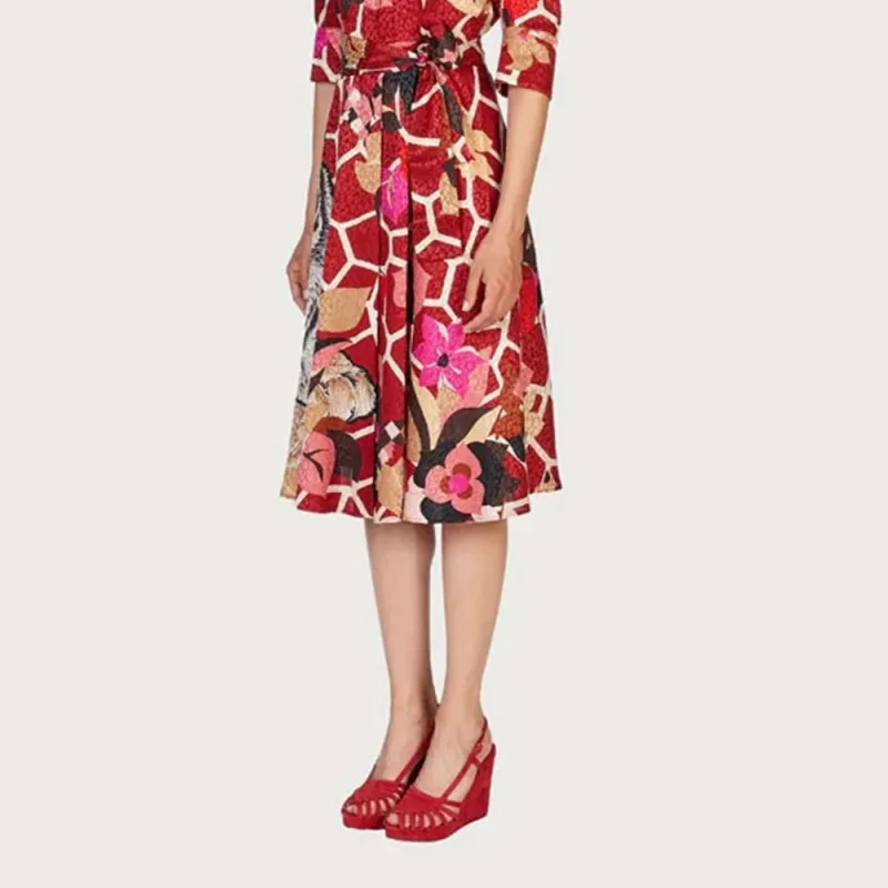 Ferragamo Short Sleeved Dresses Women's Red-4
