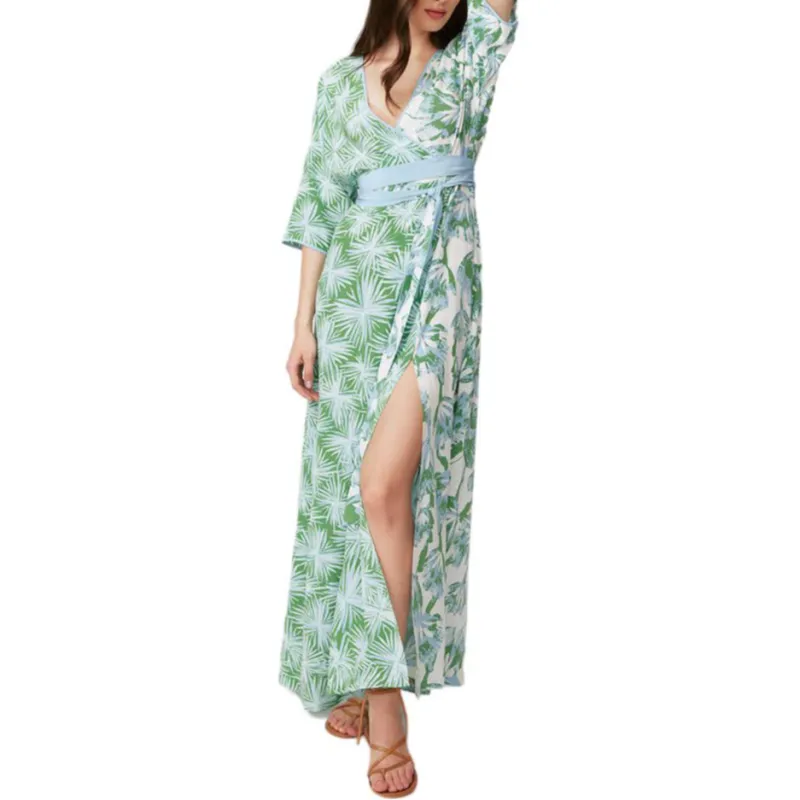 Diane Von Furstenberg FW24 Short Sleeved Dress Women's Green White-1