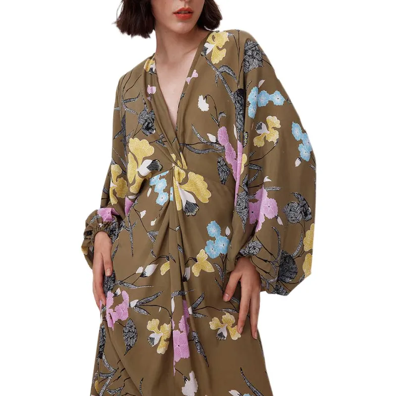 Diane Von Furstenberg Long Sleeved Dress Women's Olive Green-2