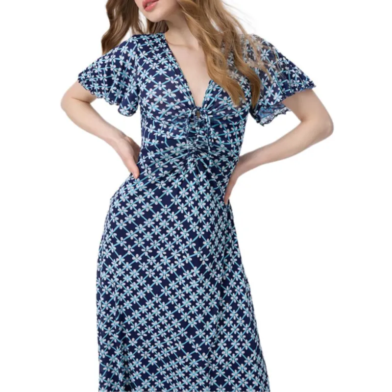 Diane Von Furstenberg FW25 Short Sleeved Dress Women's Blue-4
