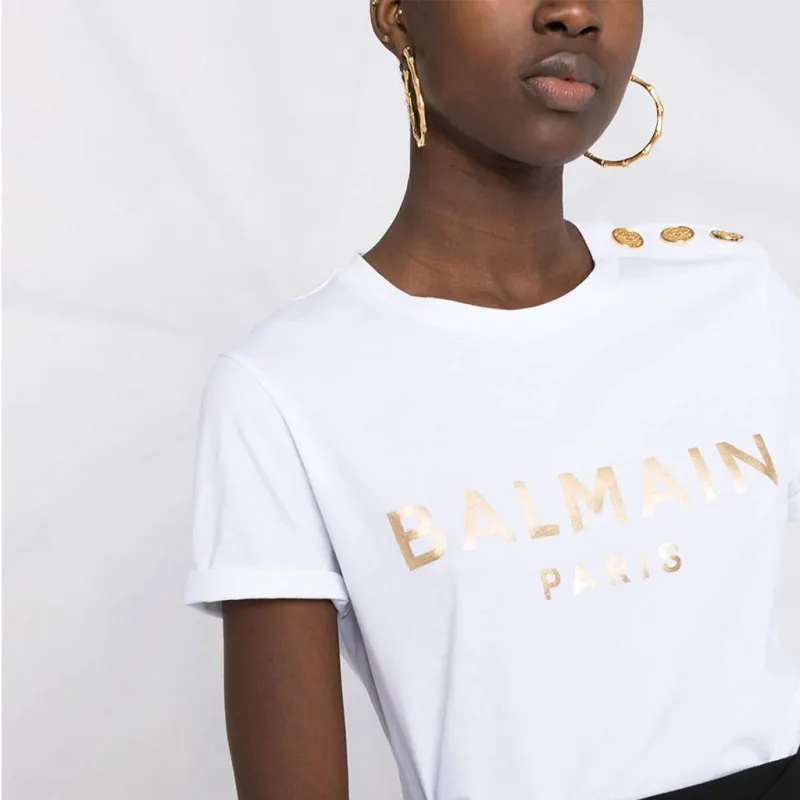 BALMAIN Buttoned Embellished Crewneck T-Shirt-4