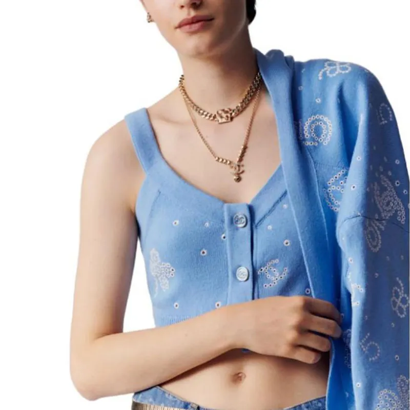 CHANEL Tank Tops Women's Light Blue-2
