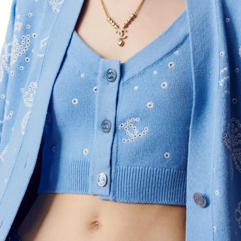 CHANEL Tank Tops Women's Light Blue-7