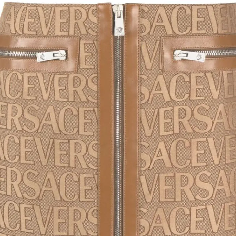 VERSACE Allover Leather trim Miniskirt-5