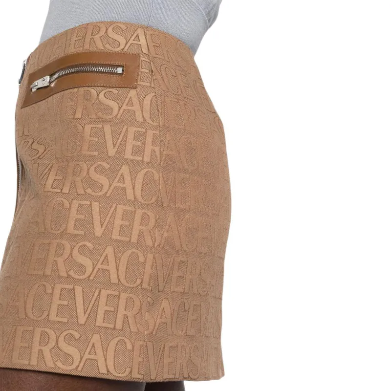 VERSACE Allover Leather trim Miniskirt-4
