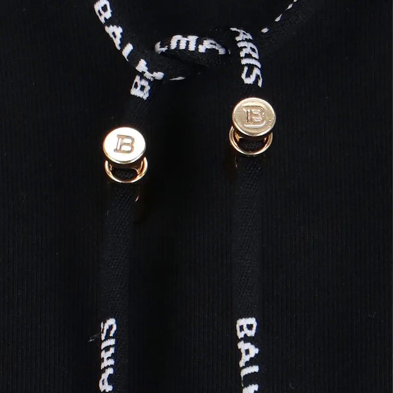 BALMAIN Flocked Logo Drawstring Cropped Hoodie-5