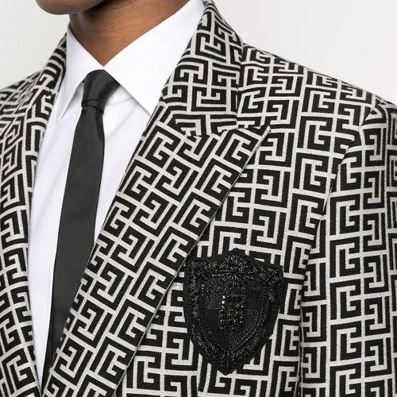 BALMAIN FW21 Business Suit Coat Men's Black White-4