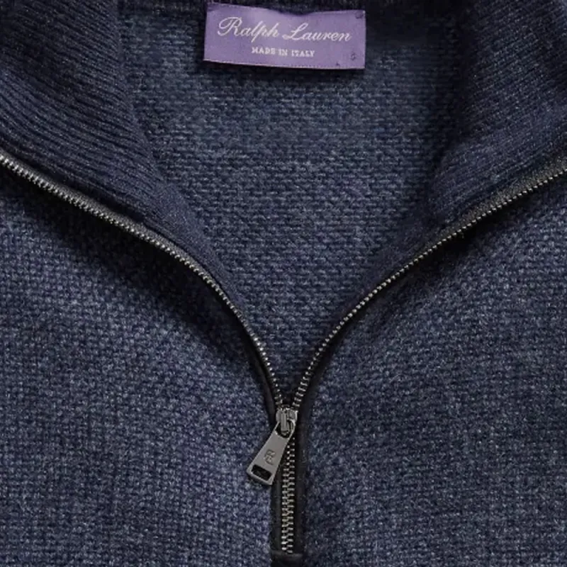 Ralph Lauren Purple Label Cashmere Birdseye Quarter Zip Sweater Men's Marine Blue-1