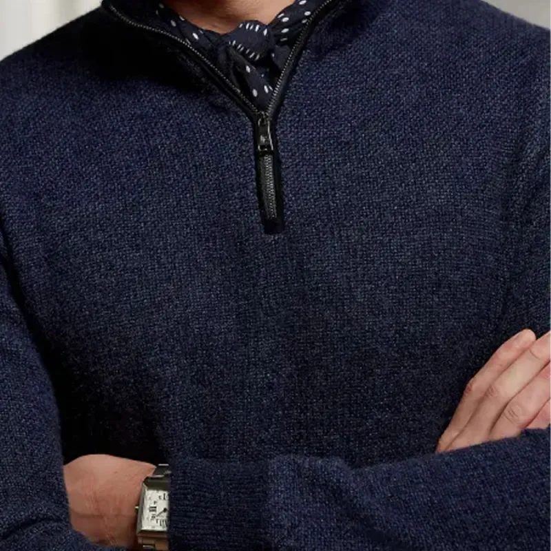 Ralph Lauren Purple Label Cashmere Birdseye Quarter Zip Sweater Men's Marine Blue-2