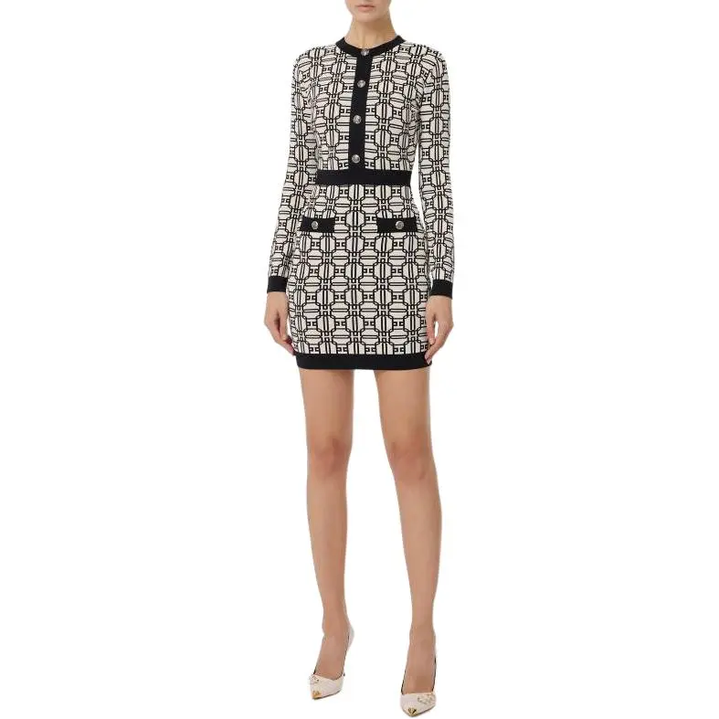 Elisabetta Franchi Logo Jacquard Long Sleeved Mini Dress-1