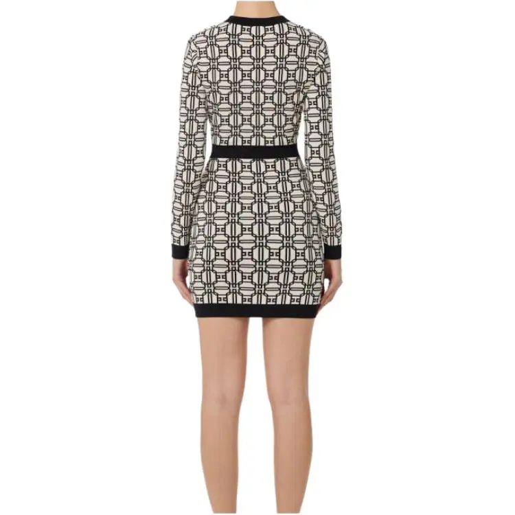 Elisabetta Franchi Logo Jacquard Long Sleeved Mini Dress-2