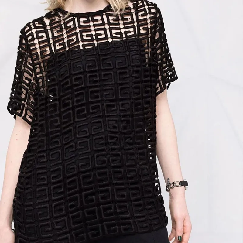 Givenchy Short Sleeved 4G Monogram Embroidered T Shirt-1