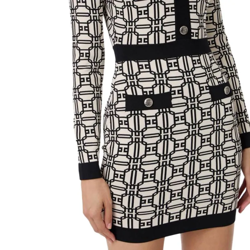 Elisabetta Franchi Logo Jacquard Long Sleeved Mini Dress-5