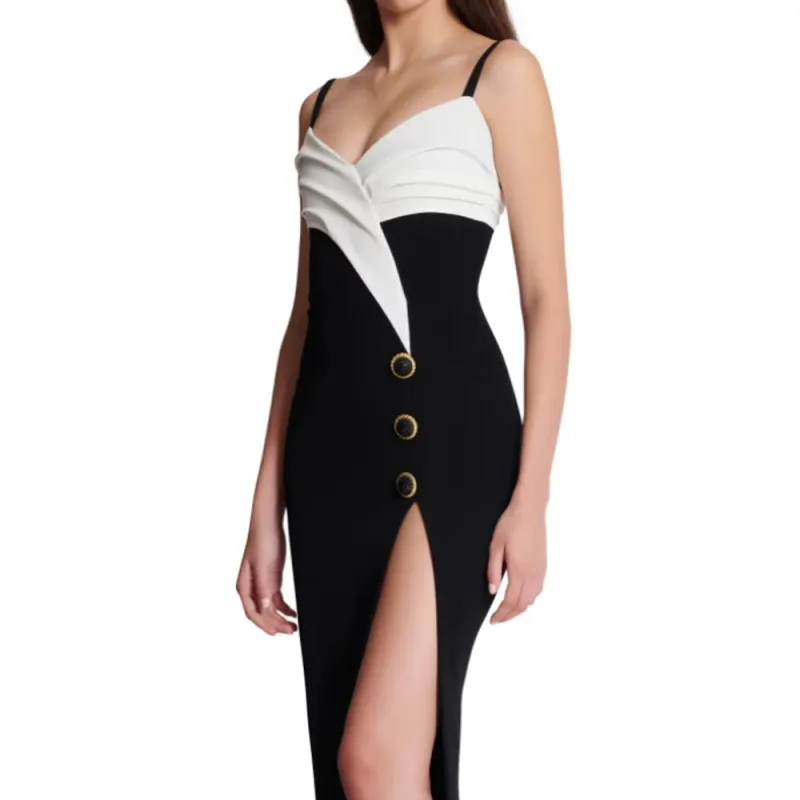 BALMAIN Two Tone Long Crepe Dress-2