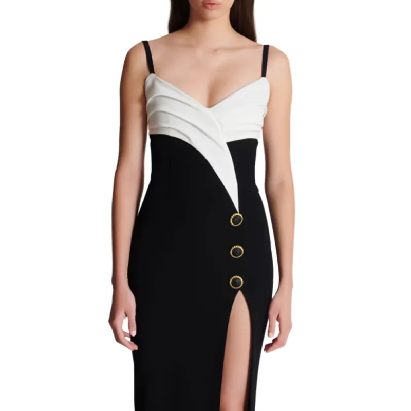 BALMAIN Two Tone Long Crepe Dress-1