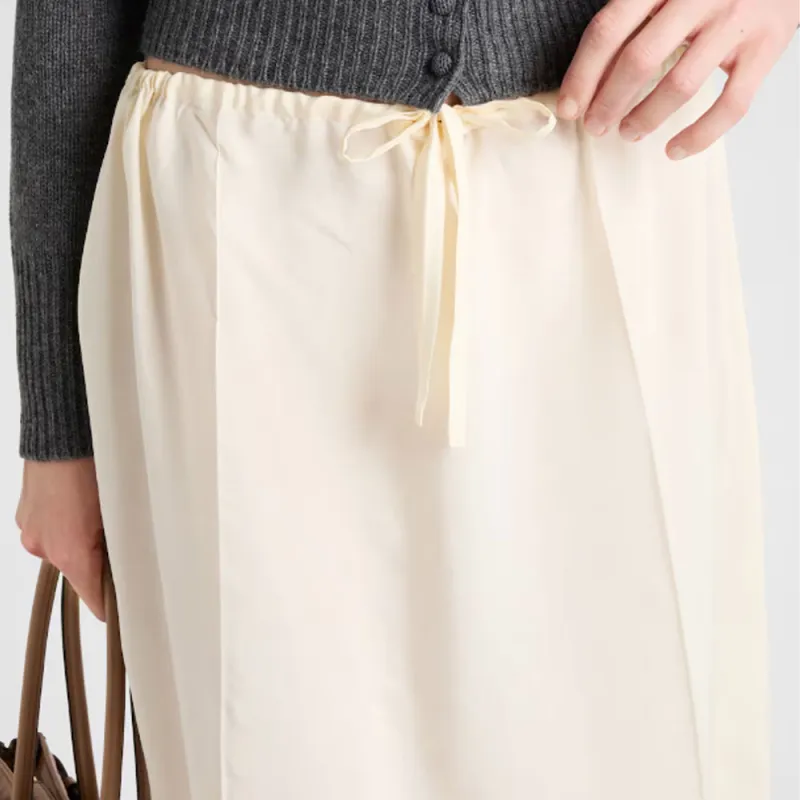 PRADA Drawstring waist Silk Midi Skirt-3