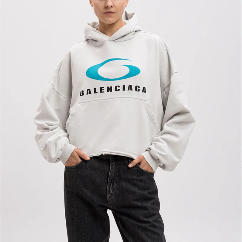 Balenciaga Loop Sports Icon Destroyed Cropped Hoodie-2