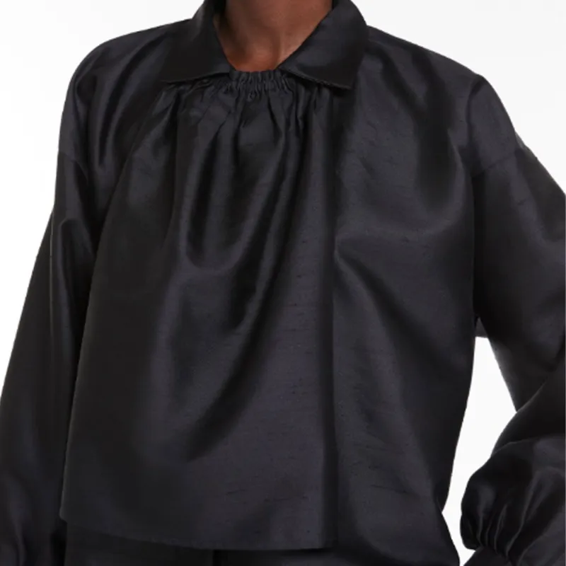 MaxMara Callas Collection Shantung Silk And Cotton Shirt Women's Black-3
