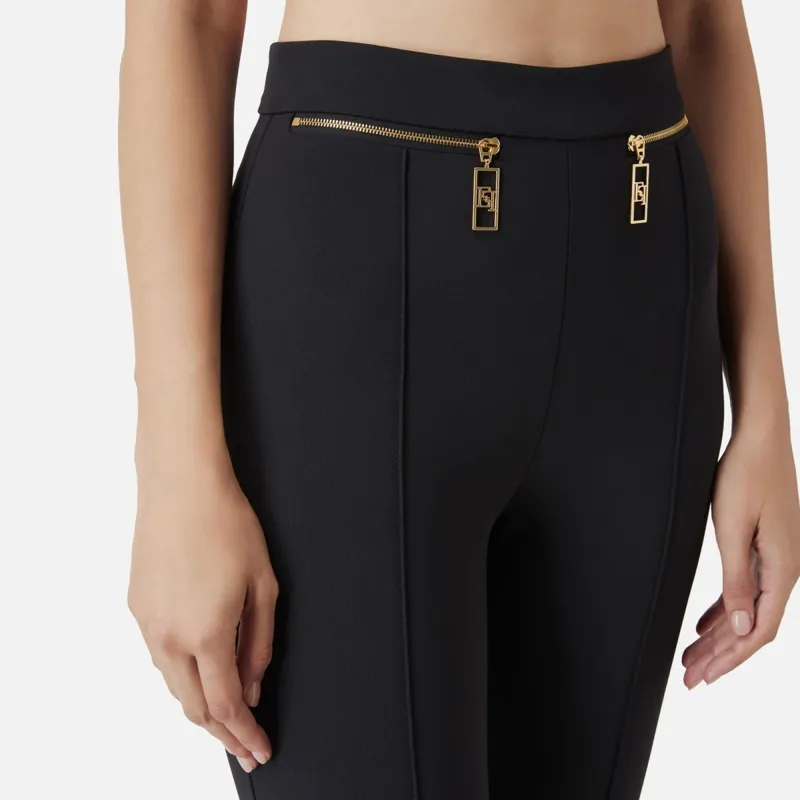 Elisabetta Franchi Straight Leg Zip Detailed Crepe Trousers-4