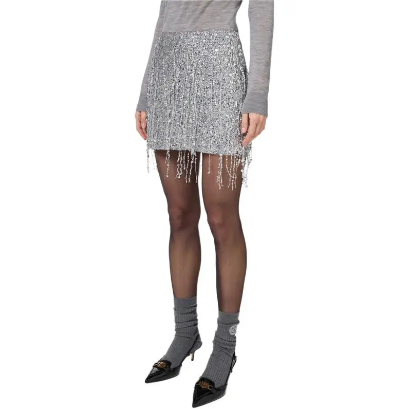 Elisabetta Franchi Sequin Embellished Fringed Tulle Mini Skirt-3