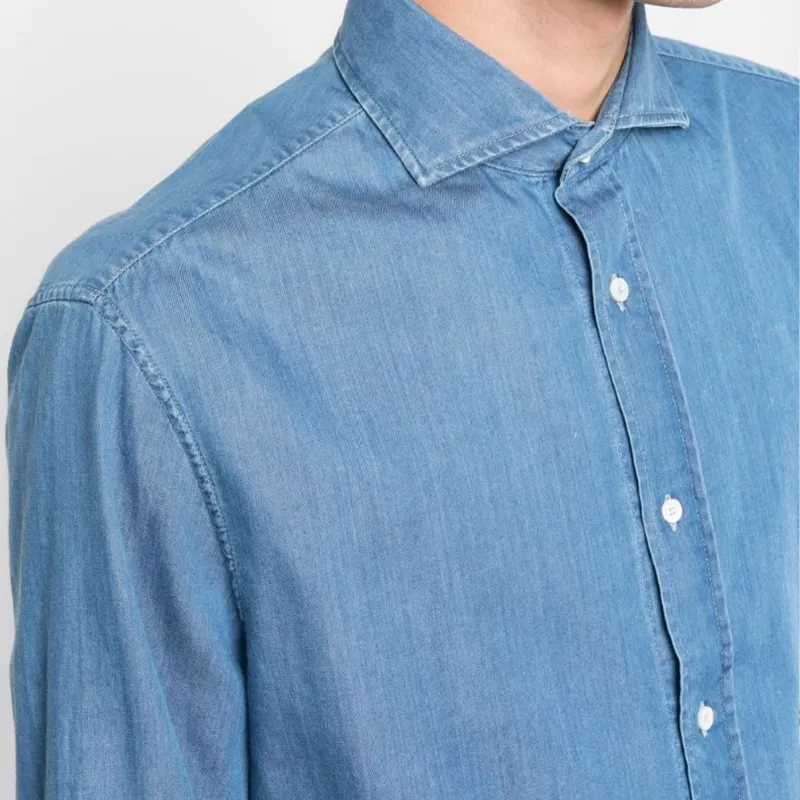 Brunello Cucinelli Curved Hem Buttoned Denim Shirt-4