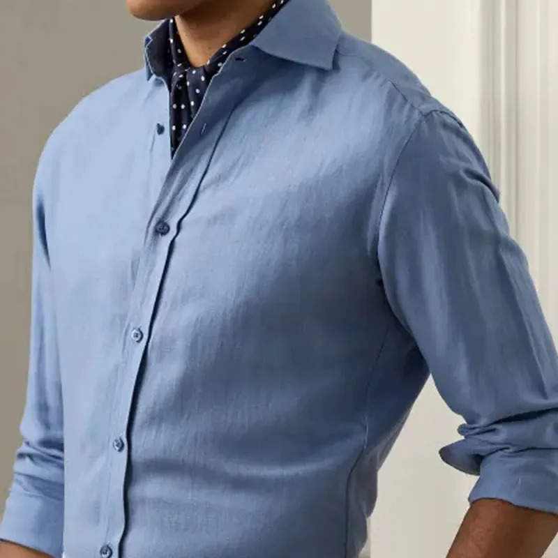 Ralph Lauren Purple Label Linen Silk Canvas Shirt Men's Blue-4