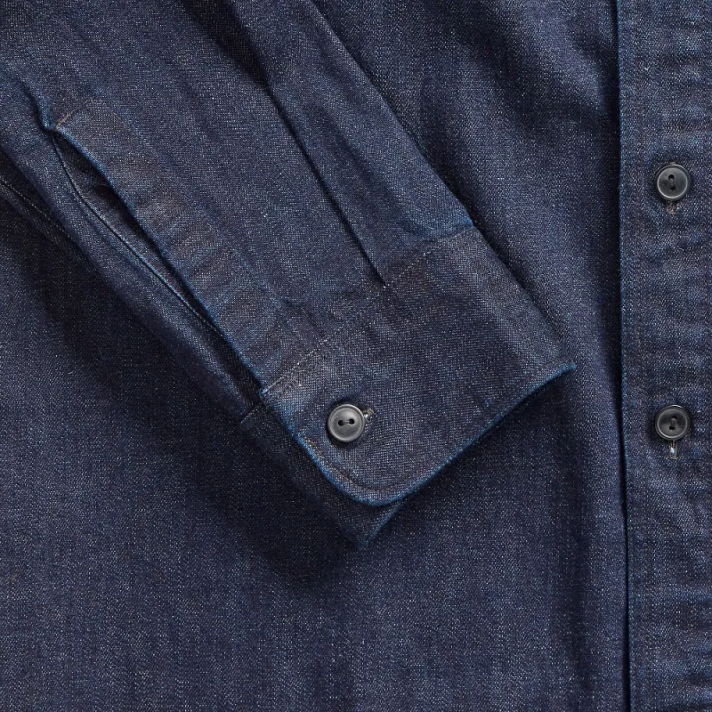 DOUBLE RL Indigo Cotton Linen Denim Workshirt Long Sleeved Shirt Men's Blue-6