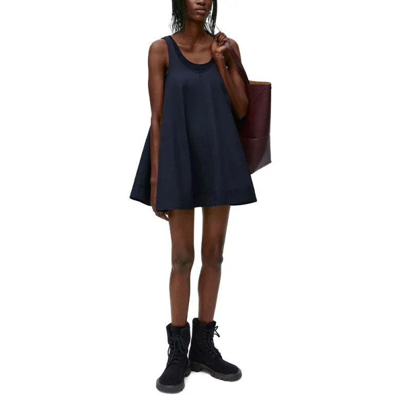 LOEWE Trapeze Cotton And Silk Dress Midnight Blue-2