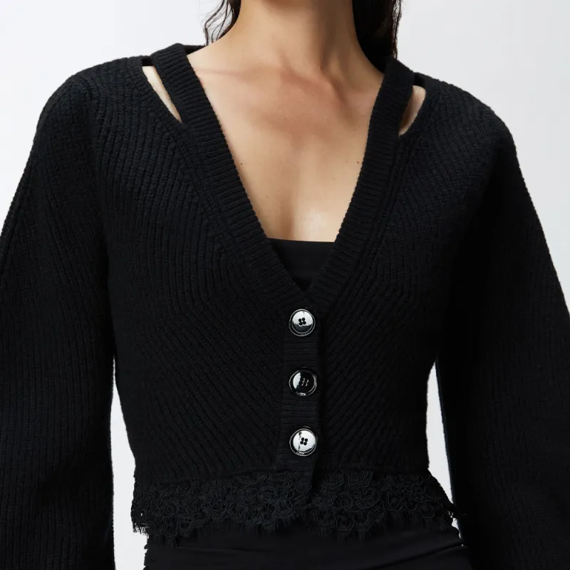 PINKO V Neck Long Sleeved Cropped Cardigan-5