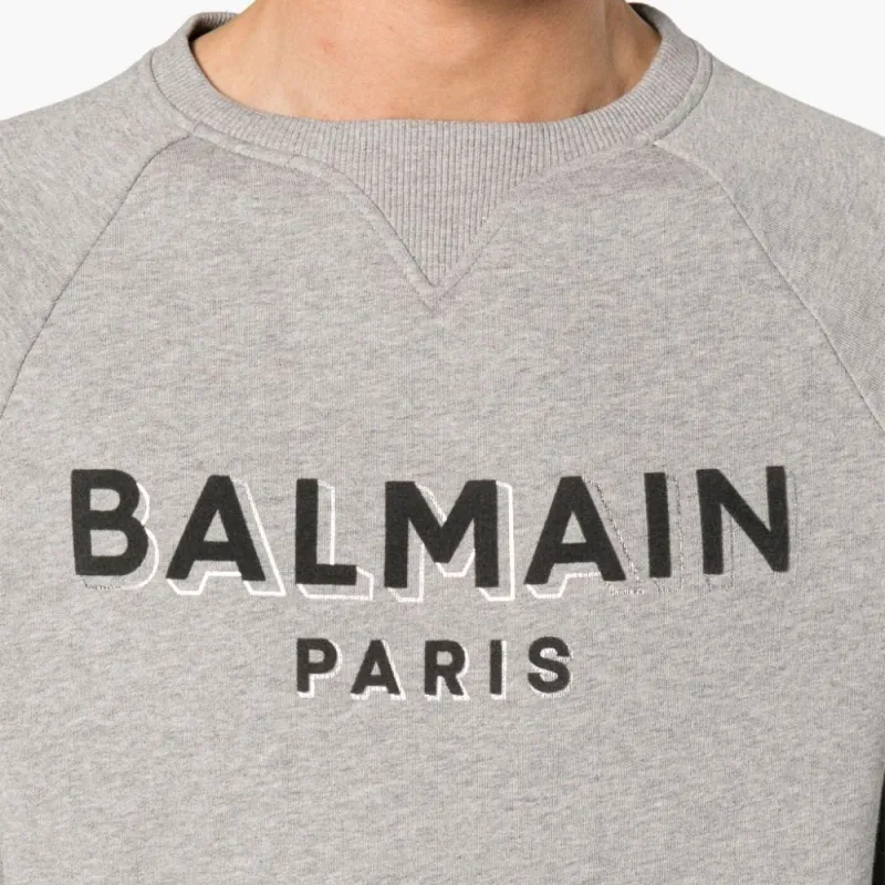 BALMAIN Logo flocked Mélange Sweatshirt-4