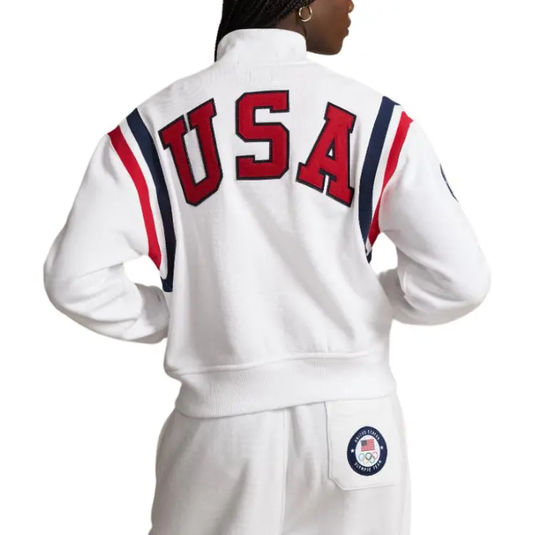 Polo Ralph Lauren Team Usa Fleece Baseball Jacket Jackets Coats Women's White-3