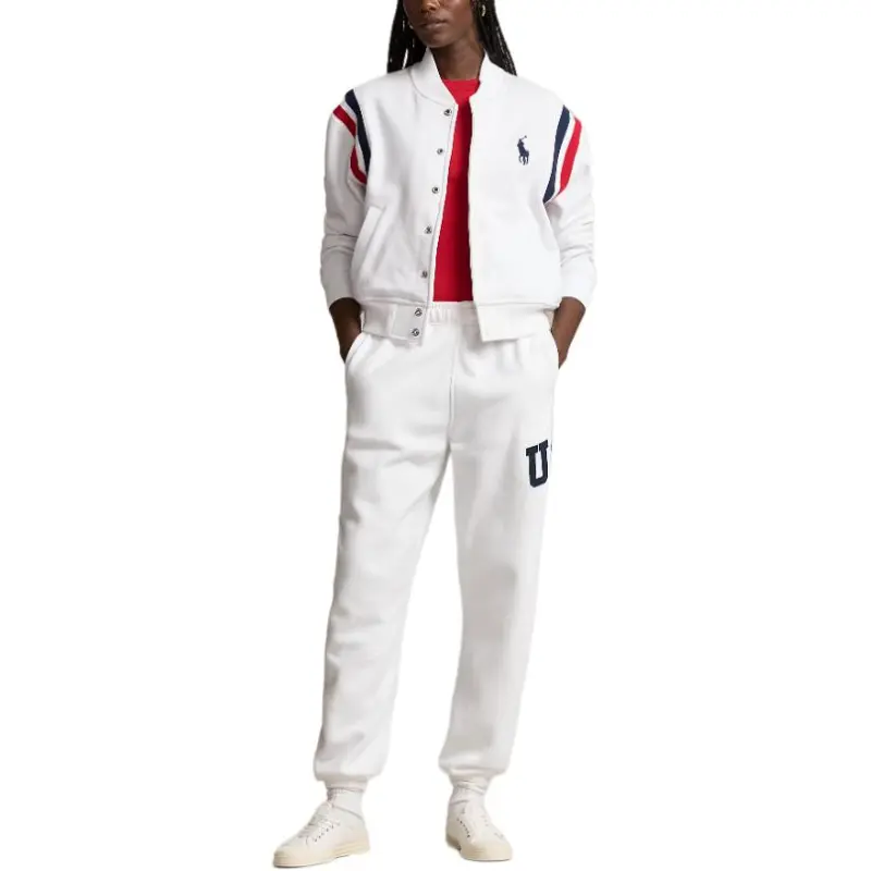 Polo Ralph Lauren Team Usa Fleece Baseball Jacket Jackets Coats Women's White-1
