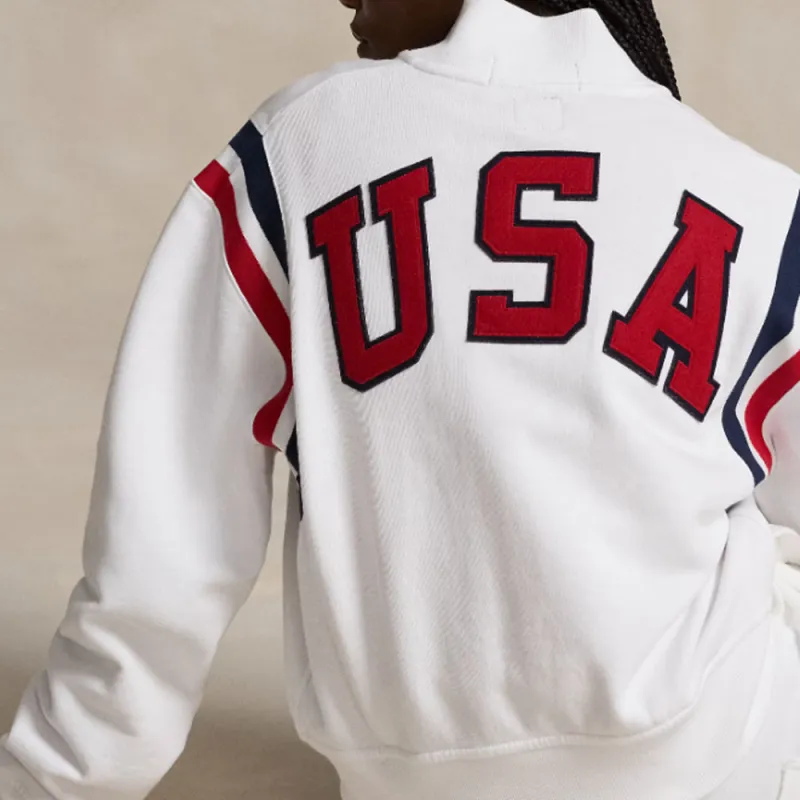 Polo Ralph Lauren Team Usa Fleece Baseball Jacket Jackets Coats Women's White-4