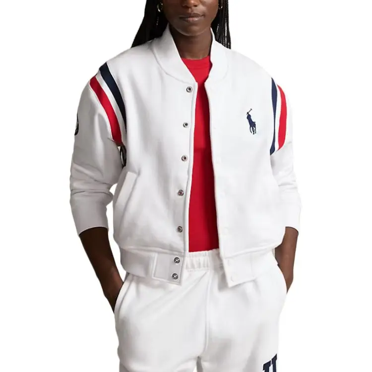 Polo Ralph Lauren Team Usa Fleece Baseball Jacket Jackets Coats Women's White-2