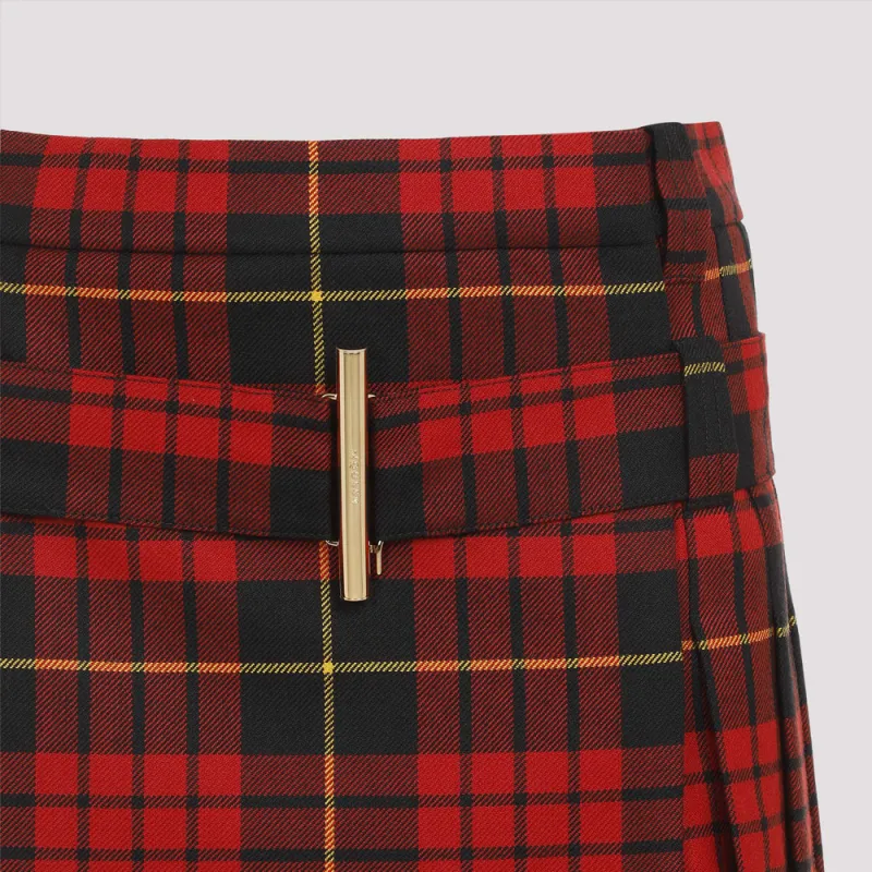 Alexander McQueen Tartan Check Belted Waist Midi Skirt-5