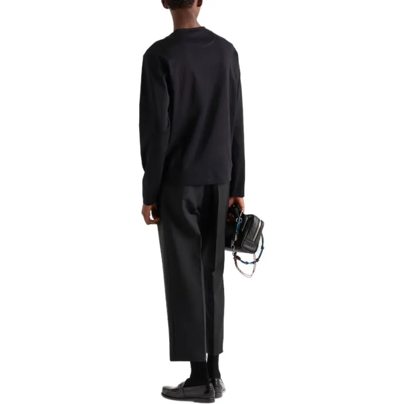 PRADA Logo Embroidered Long Sleeved T Shirt-2